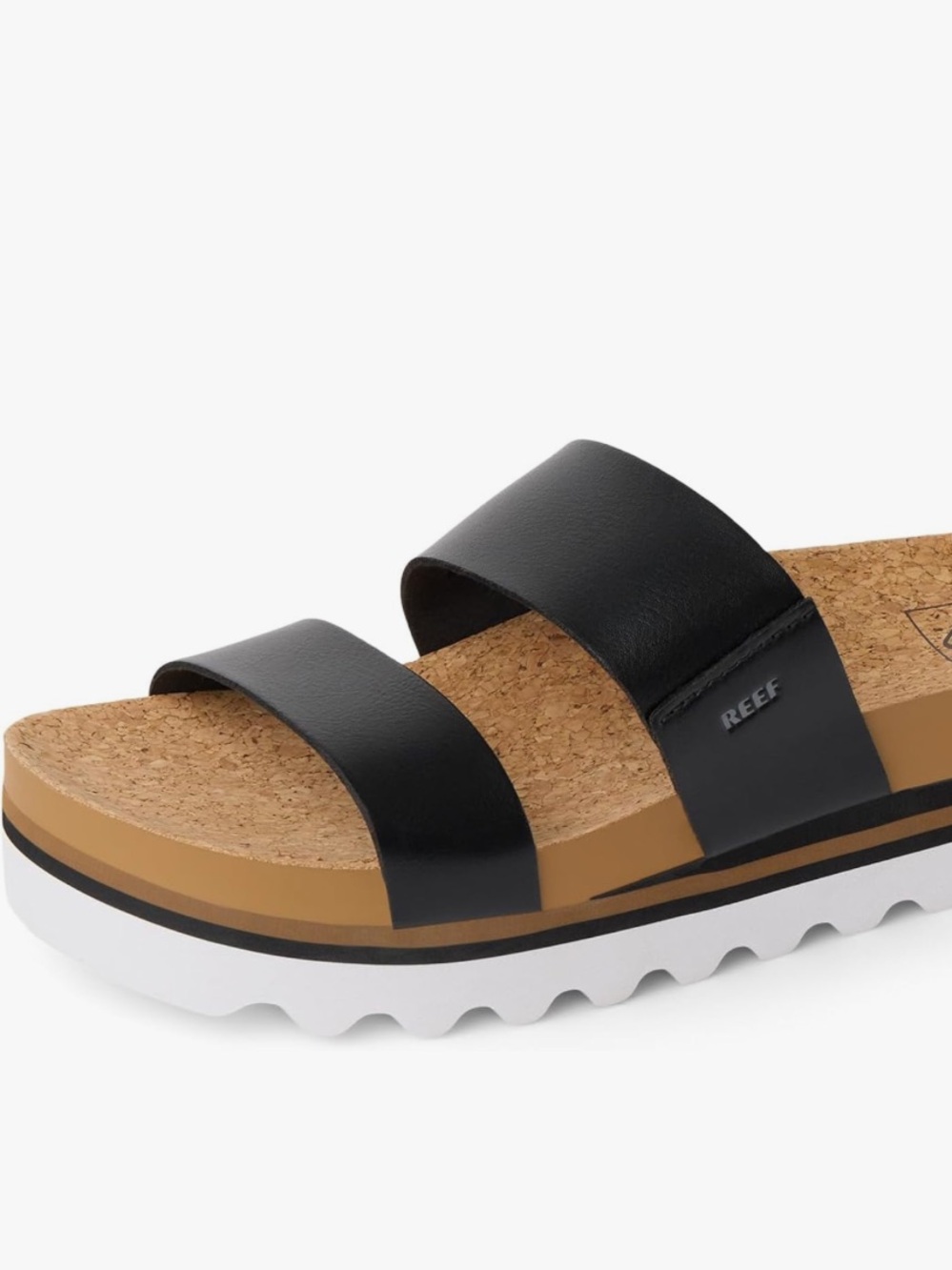 Reef Women’s Black Dual-Strap Cork Slide Sandals with White Outsole,cushion soul - Picture 8 of 11